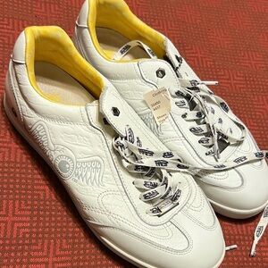 Von Dutch White Athletic Shoes with Yellow Accents